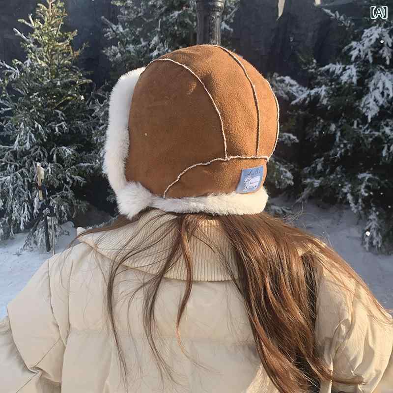 バラクラバ かわいい 毛绒 帽子 レディース 秋冬 裏起毛 防寒 耳当て付き 雷鋒帽 メンズ スエード調2