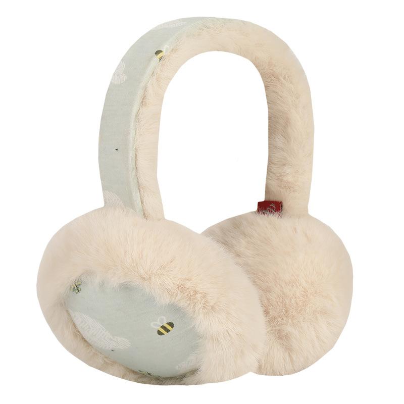 イヤーマフ 子供 キッズ 女の子 折りたたみ式 ラッキーアイテム ミツバチ プリント 裏ボア 防寒 耳当て イヤーウォーマー