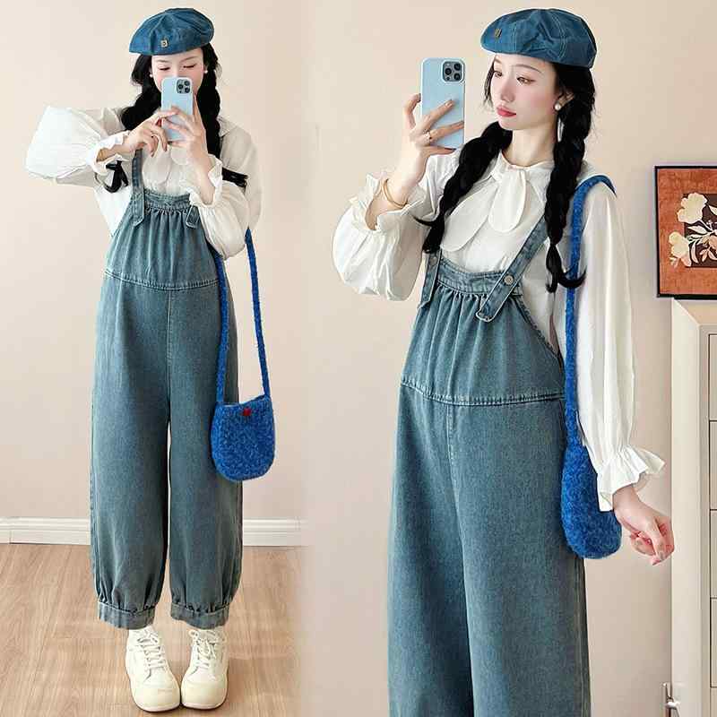 マタニティ デニム サロペット 春物 ブラウス セットアップ 妊婦服 カジュアル パンツ