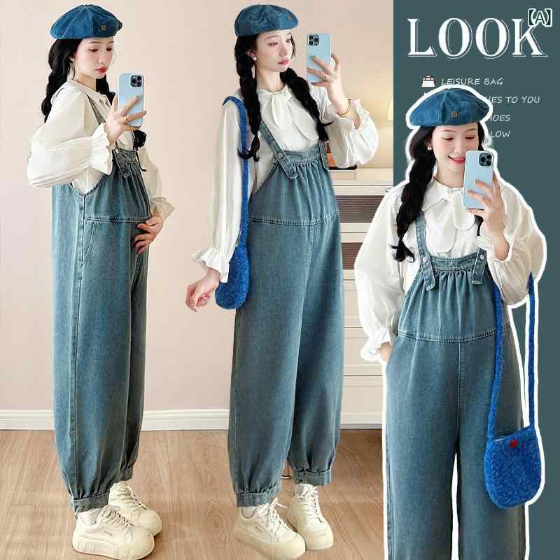 マタニティ デニム サロペット 春物 ブラウス セットアップ 妊婦服 カジュアル パンツ