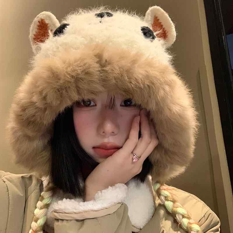 ニット帽 レディース かわいい 小怪獣 秋冬 防寒 保温 耳当て 暖かい 小顔効果