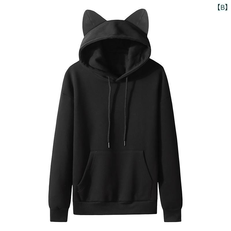 パーカー レディース 猫耳 フード付き トップス 無地 長袖 秋冬 カジュアル 普段使い 部屋着 かわいい 暖かい 裏起毛