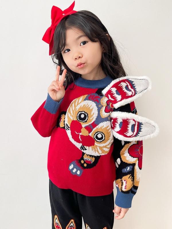 ニット キッズ 女の子 立体 ウサギ耳 セーター 秋冬 あったか 刺繍 かわいい 普段使い