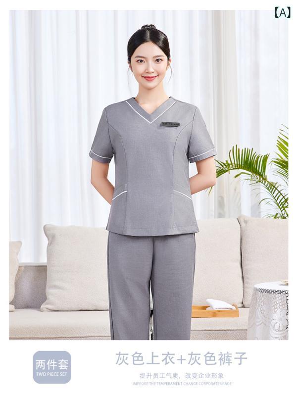 Other - 美容師 作業服 レディース メンズ 兼用 エステサロン ウェア 半袖 セットアップ マッサージ リフレクソロジー 制服 ユニフォーム 上下セット 施術着 接触冷感 吸湿速乾2