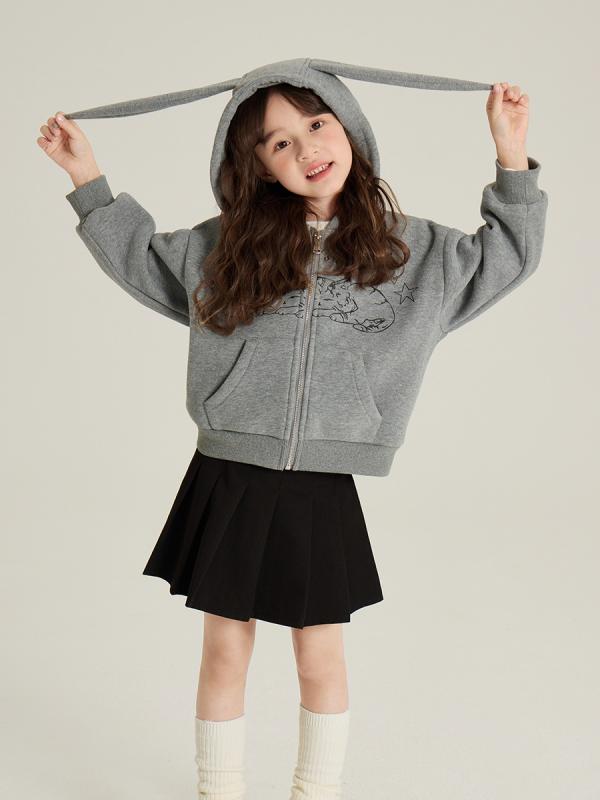 キッズ 女の子 アウター 韓国 かわいい ウサギ耳 フード付き ジャケット 子供服 裏起毛 スウェット ジ..