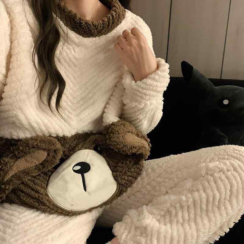 パジャマ レディース 秋冬 フランネル ルームウェア 上下セット かわいい クマ耳 クルーネック あったか 厚手 裏起毛 部屋着 カップル お揃い・カテゴリ: セットアップ・素材: フランネル.ポリエステル・厚さ: 厚手 (201-250g...