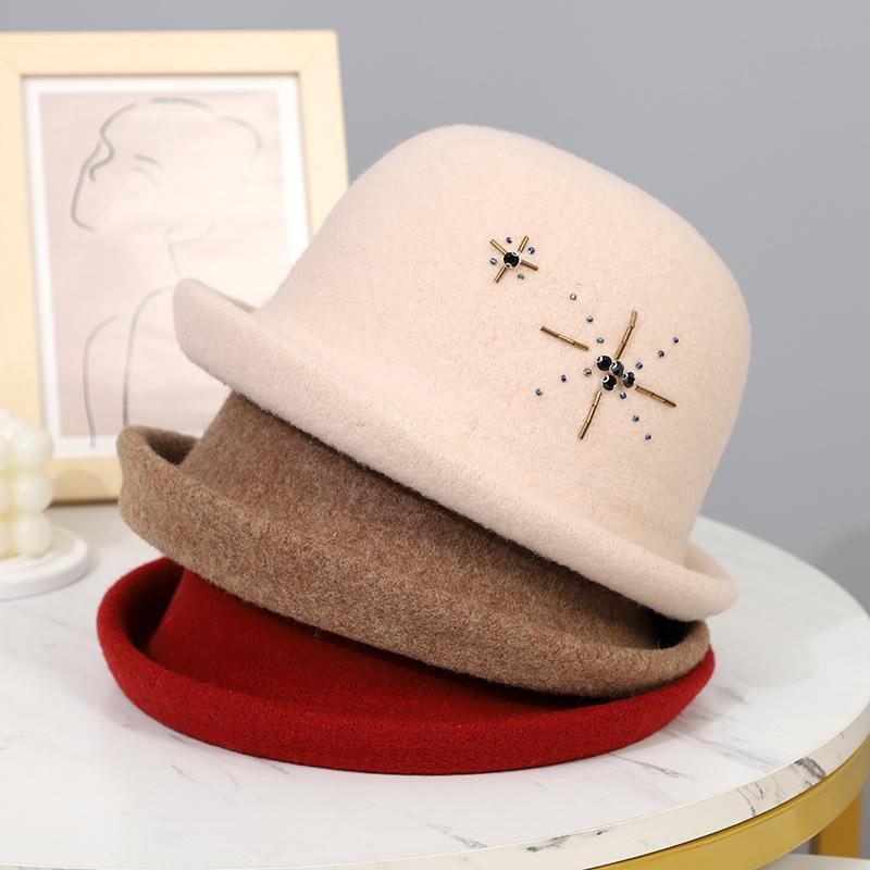 帽子 レディース 秋冬 ウール 盆帽 ニット ハット 保温 暖かい 折りたたみ 小顔効果 丸型 トップ バケットハット 上品 エレガント