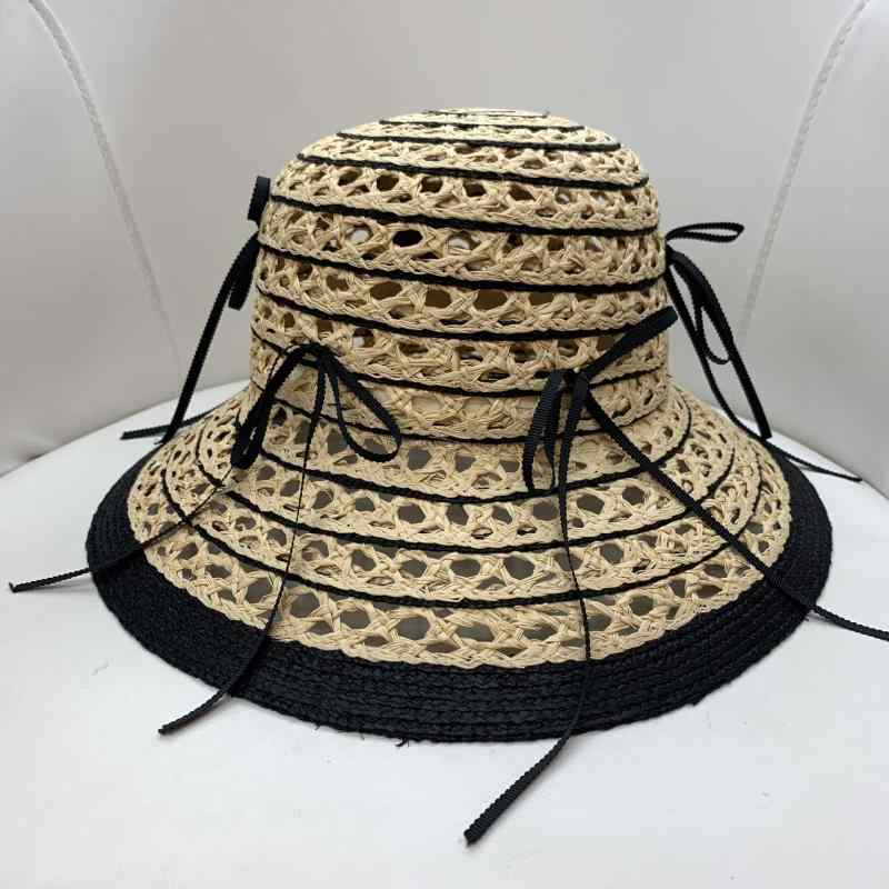 麦わら帽子 レディース 春夏 ラフィアハット 漁師帽 高級感 帽子 蝶結び 镂空 日焼け止め2