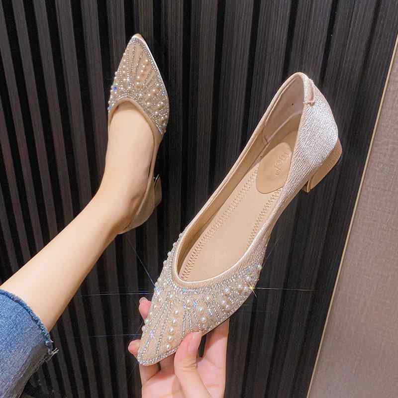 パンプス レディース 春秋 フラット ローヒール ビジュー パール ぺたんこ靴 ポインテッドトゥ 柔らかい 痛くない 歩きやすい 滑り止め 普段使い かわいい 旅行 デート