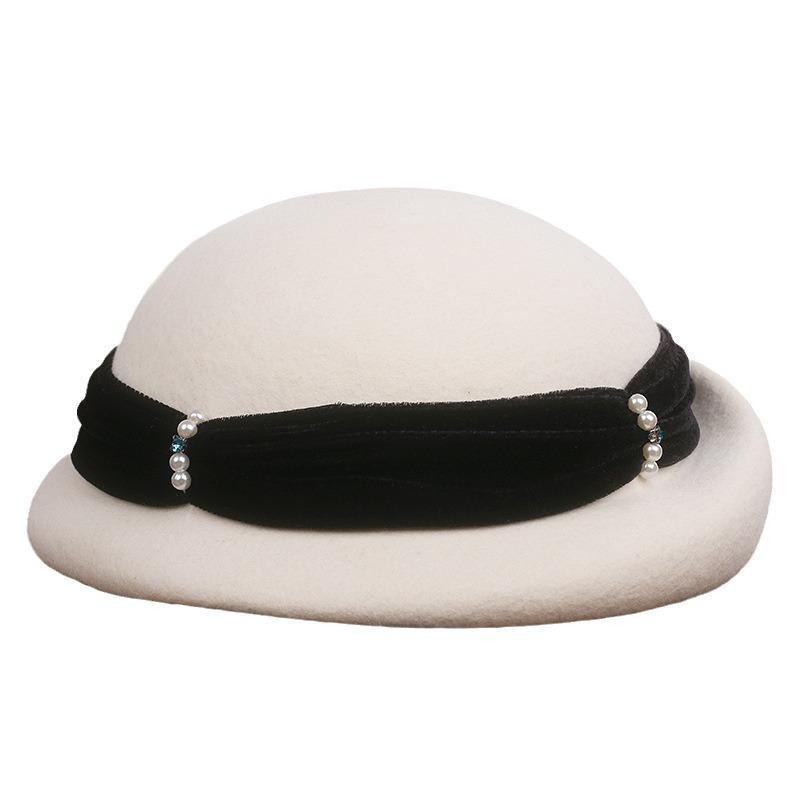 ベレー帽 レディース 秋冬 保温 画家帽 フレンチ レトロ ベルベット調 フェイクパール おしゃれ 帽子