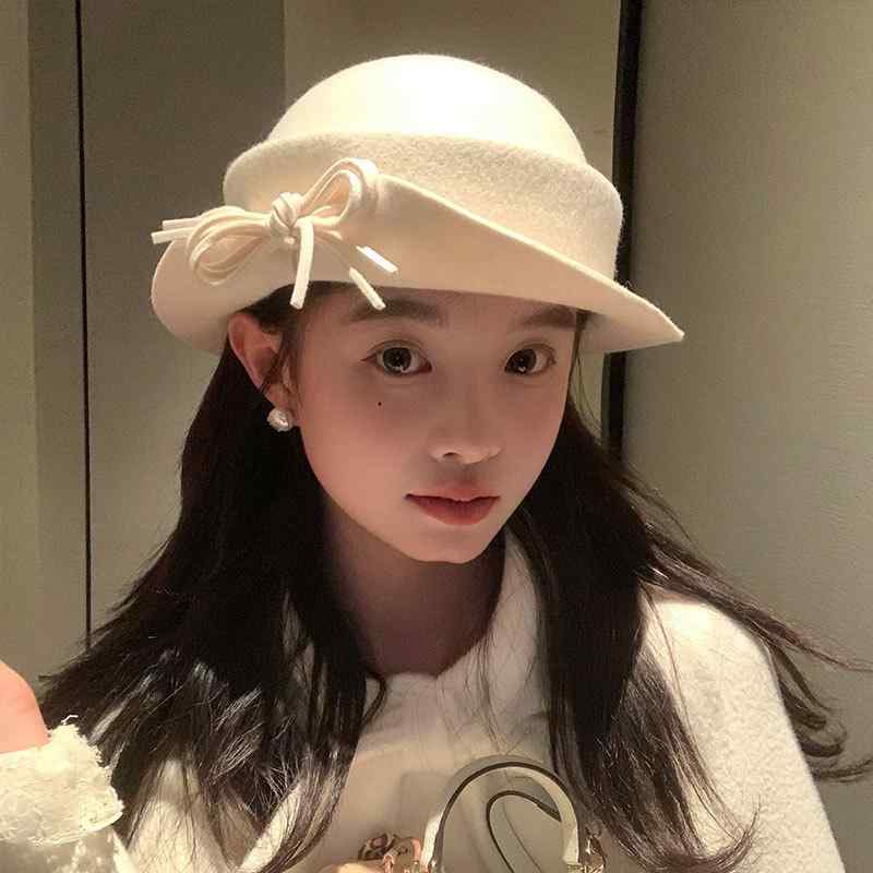 帽子 レディース 秋冬 ウール あご紐つき フィッシャーマン ハット つば広 小顔効果 日よけ 普段使い かわいい おしゃれ(4.0)