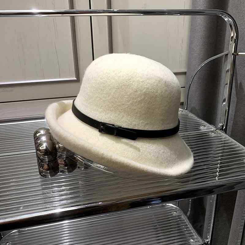 帽子 レディース 羊毛 秋冬 バケットハット 漁夫帽 メラードカラー 無地 あったか ウール ハット レザー風 ベルト飾り きれいめ 上品 かわいい カジュアル2(4.0)