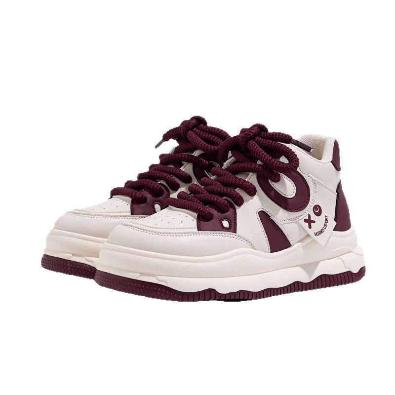 スニーカー レディース ハイカット ワインレッド インヒール 厚底 運動靴 スケートボード カジュアル ..