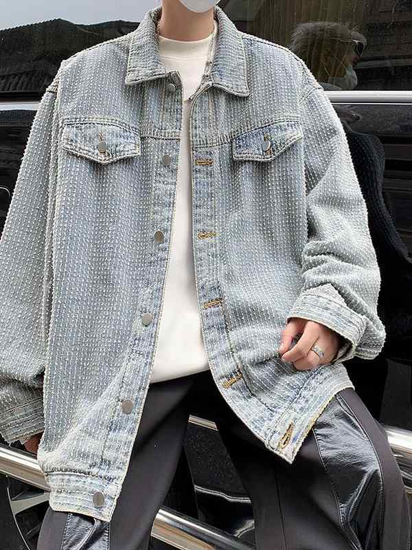 ジャケット メンズ 男性用 デニム ワーク アウター 春秋 ブルゾン 痞帅 潮 小 складной 宽松 カジュアル ティーンエイジャー молодежный 襟付き