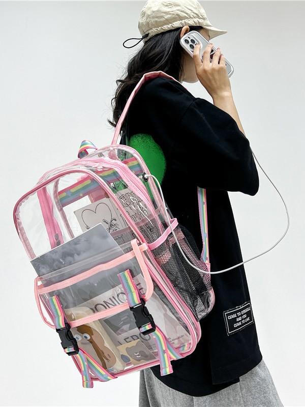 リュックサック レディース 大容量 透明 防水 バックパック 高校生 大学生 PVC 鞄