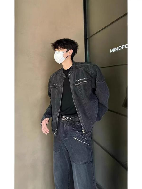 夹克 - デニムジャケット 男性用 ジップアップ Gジャン ブルゾン ヴィンテージ風 デニム アウター トップス ジャンパー カジュアル ゆったり 羽織り