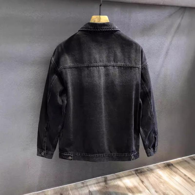 ジャケット 男性用 デニム 春秋 ブラック系 豪華感 多ポケット 大きいサイズ 工装 ワークジャケット アウター(4.0)