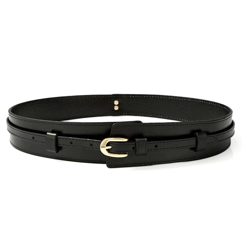 ベルト レディース 真皮 ウエストマーク セーター装飾 コート ベーシック スーツ ワンピース スタイルアップ 細見え コーヒー色 太ベルト