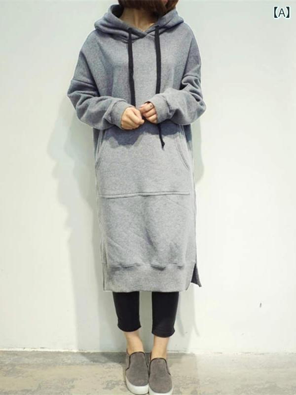 ソファポテトのワンピース レディース 大きいサイズ ゆったり 長袖 無地 ロング丈 チュニック 婦人服 快適 普段使い カジュアル 春秋 薄手 コート アウター2｜アングル2