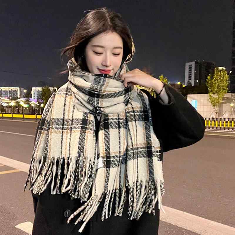 For Women - マフラー レディース 秋冬 チェック柄 厚手 大判ストール ショール 膝掛け 防寒 保温 学生 かわいい