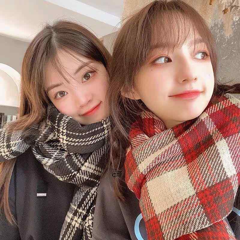 マフラー レディース 秋冬 韓国風 レトロ 千鳥格子柄 ショール 大判 厚手 防寒 暖かい かわいい ひざ掛け ストール ネックウォーマー2