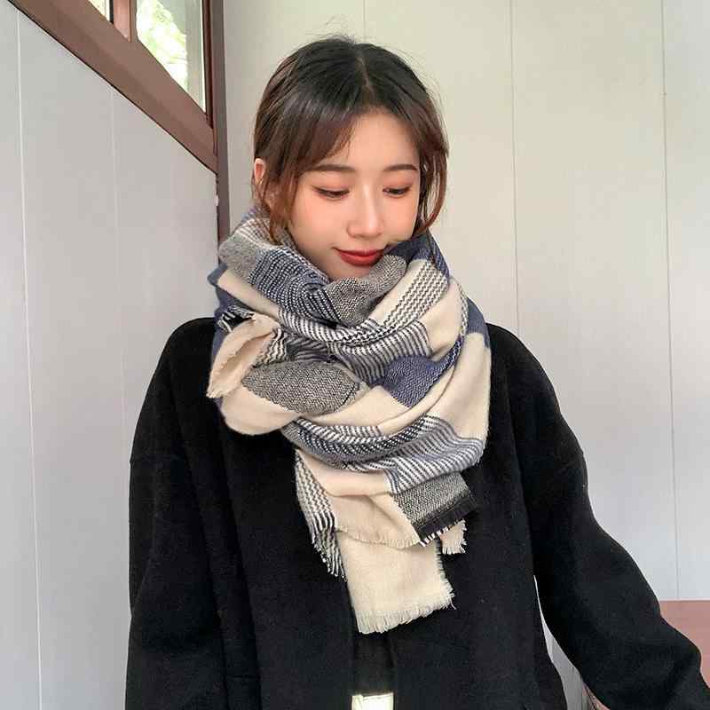 For Women - マフラー レディース 秋冬 厚手 大判ストール ショール 韓国風 学生 暖かい チェック柄 ひざ掛け 肩掛け 防寒