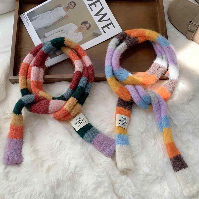 マフラー レディース 秋冬 高級感 韓国 かわいい ストリート カジュアル モヘア 撞色 ストライプ 防寒 ショール ネックウォーマー