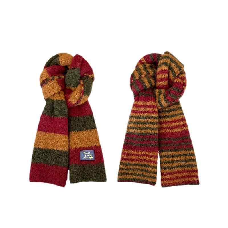 マフラー レディース 秋冬 保温 ストライプ リバーシブル ニット やわらか かわいい