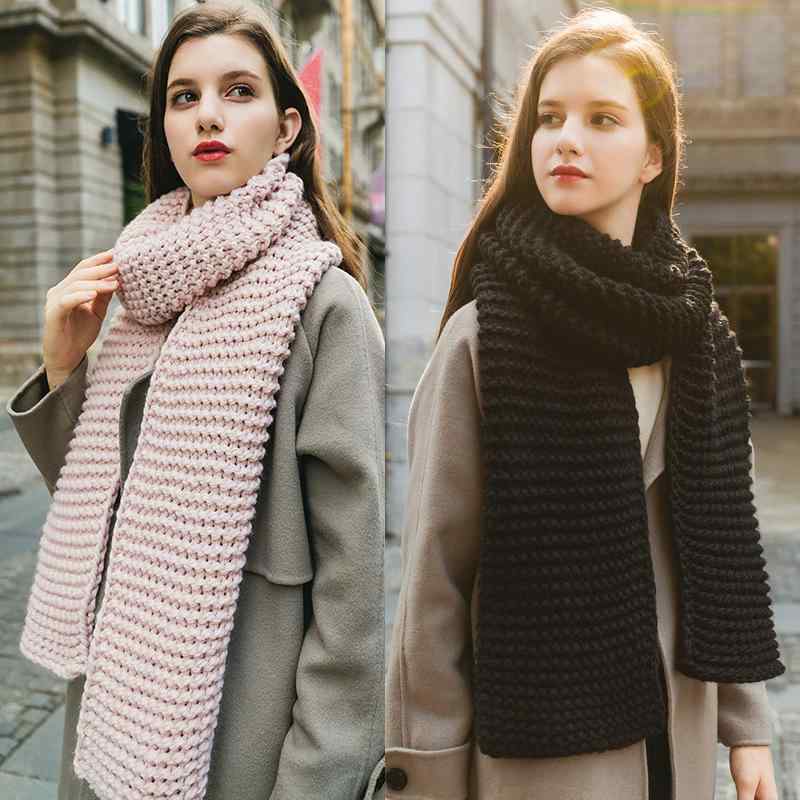 マフラー レディース 秋冬 厚手 ウール ニット 学生 女性用 無地 かわいい 暖かい カップル お揃い ペア 韓国風 手編み風2