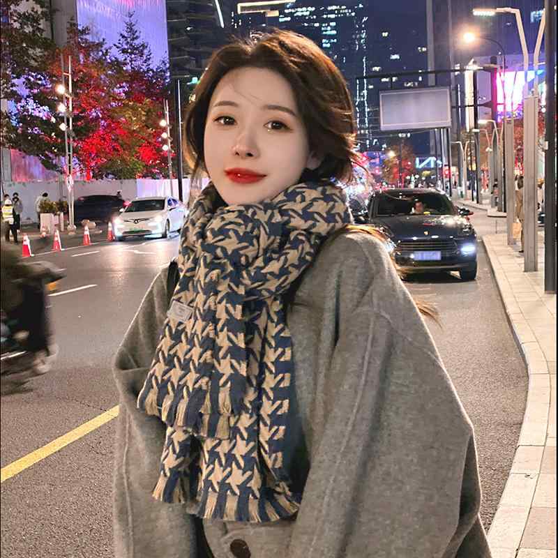 マフラー レディース 秋冬 千鳥格子柄 かわいい 韓国風 防寒 暖かい 大判 ストール ショール ひざ掛け 学生 カップル プレゼント ギフト