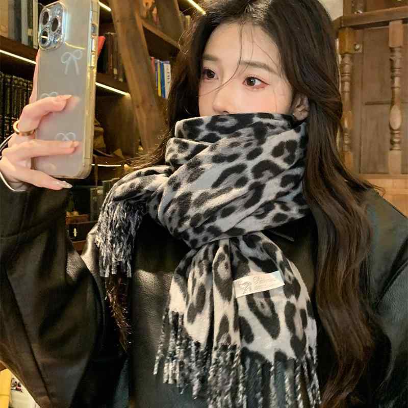 マフラー レディース 秋冬 ヒョウ柄 ストール 厚手 あったか ショール 千禧 辣妹風 防寒