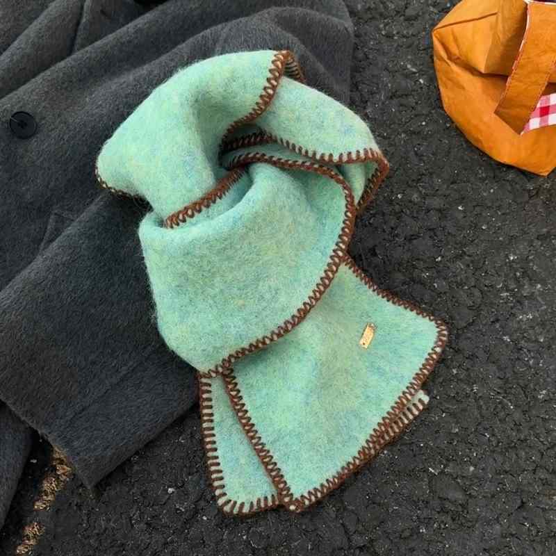 マフラー レディース 韓国風 秋冬 ニット 鎖編み 無地 バイカラー 防寒 保温 かわいい 上品 きれいめ2