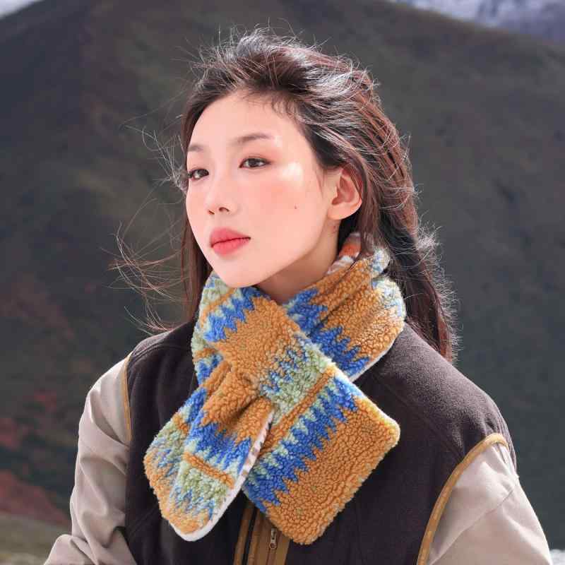 マフラー レディース メンズ 秋冬 防寒 民族風 リバーシブル シープボア あったか ネックウォーマー