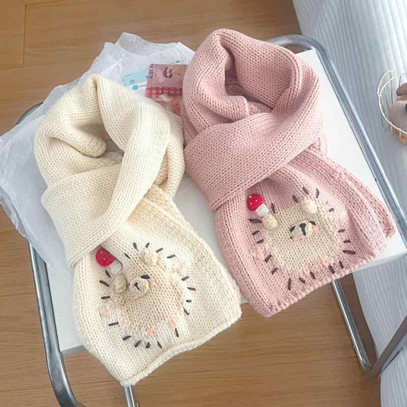 マフラー レディース 冬 暖かい かわいい ニット スヌード ネックウォーマー キノコ 刺繍 クマ 防寒 おしゃれ ふわふわ もこもこ