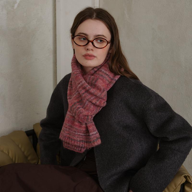 マフラー レディース メンズ 秋冬 ワインレッド 暖かい ウール混紡 ニット スヌード レトロ あったか ショール 普段使い 防寒2