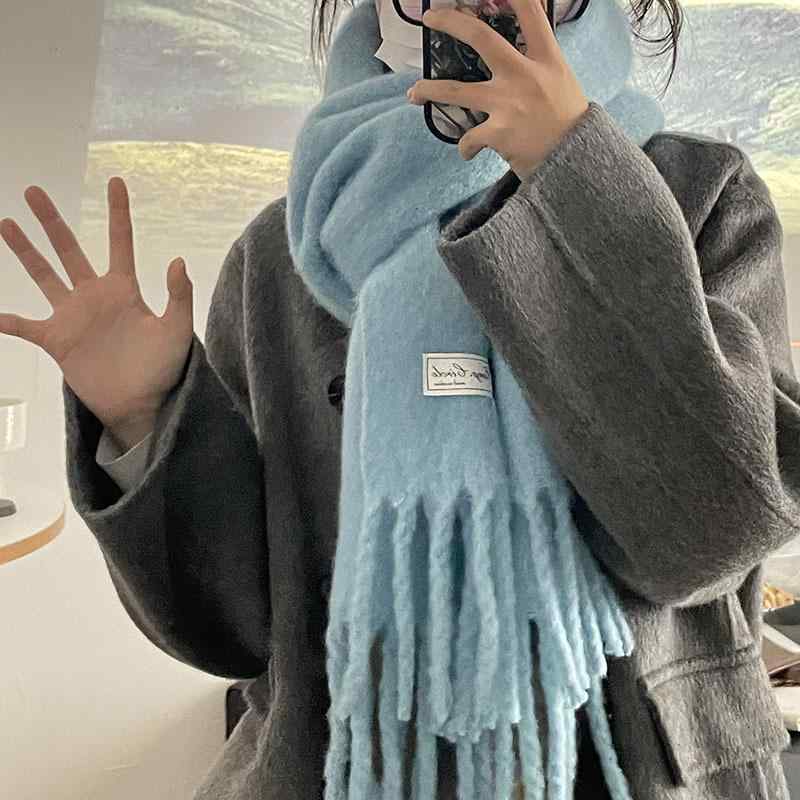 マフラー レディース 高級感 加厚 ウール 暖かい 学生 ショール ストール 纯色 無地 防寒 秋冬 ペア お揃い かわいい