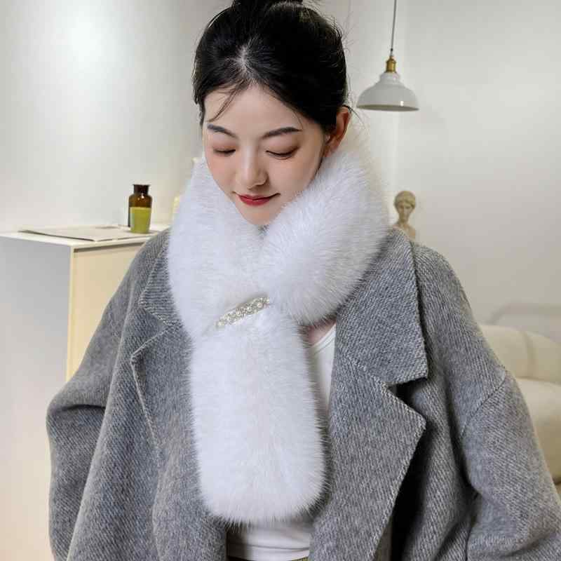 マフラー レディース フェイクファー ティペット パール 秋冬 厚手 保温 暖かい 毛皮 ショール 付け襟 かわいい エレガント