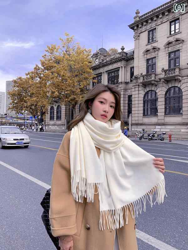 マフラー レディース 秋冬 韓国風 厚手 ウール マフラー メンズ 無地 ショール 秋冬 防寒 暖かい カシミヤ 2