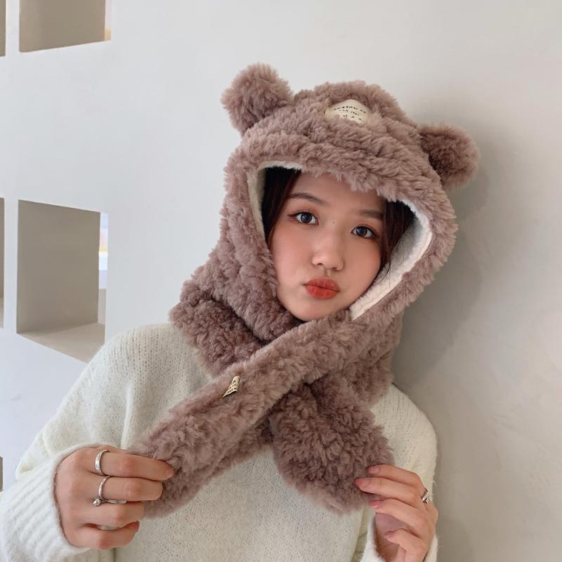 帽子 レディース かわいい 小熊 耳 秋冬 高品質 防寒 保温 もこもこ 厚手 フード付...