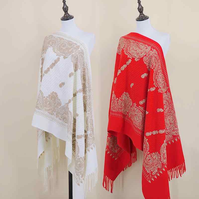 マフラー レディース ストール 大判 厚手 カシミヤタッチ風 ペイズリー柄 刺繍 花柄 ショール ケープ ポンチョ 旅行 防寒 秋冬(4.0)