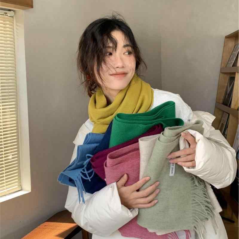 マフラー レディース ウール 秋冬 防寒 暖かい ストール ショール 100% 羊毛 フリンジ 無地 普段使い 韓国風 インスタ映え