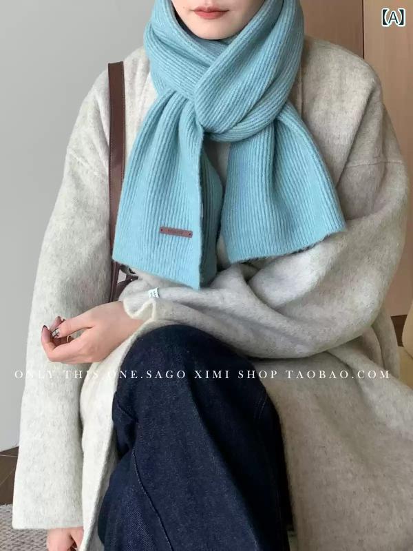 マフラー レディース ベビーブルー ウール混紡 ニット 秋冬 韓国風 かわいい 上品 ...