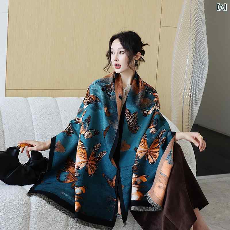 マフラー レディース 秋冬 高級感 仿羊绒 ショール 保温 中国風プリント スカーフ ...