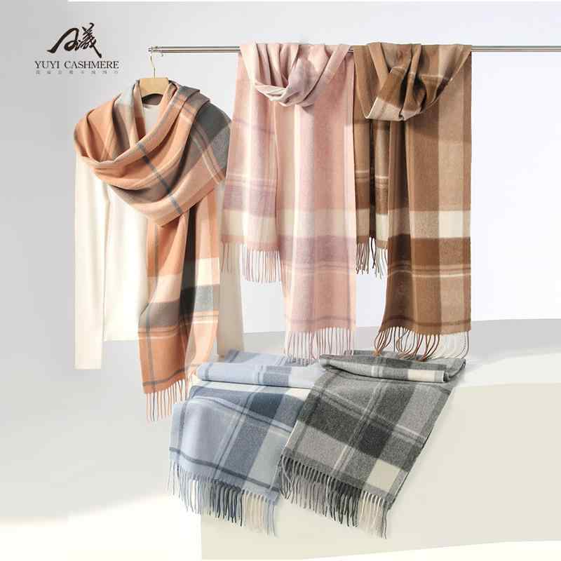 マフラー レディース メンズ ウール 暖かい チェック柄 秋冬 内モンゴル産 軽量 高級感 ファッション ビジネス カジュアル ショール ストール2