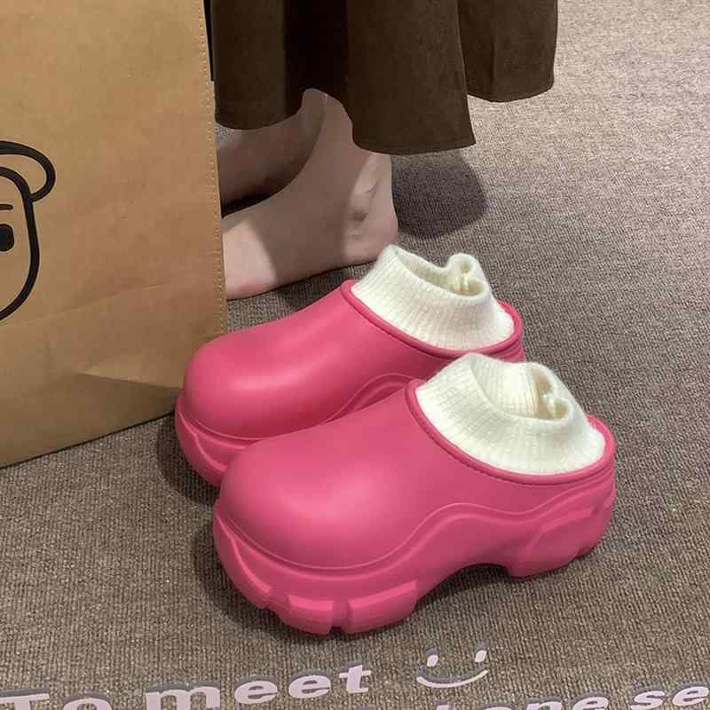 靴 レディース 秋冬 加絨 保温 防寒 防水 厚底 ショート スノーブーツ スリッパ 滑り止め あったか もこもこ 普段使い かわいい2