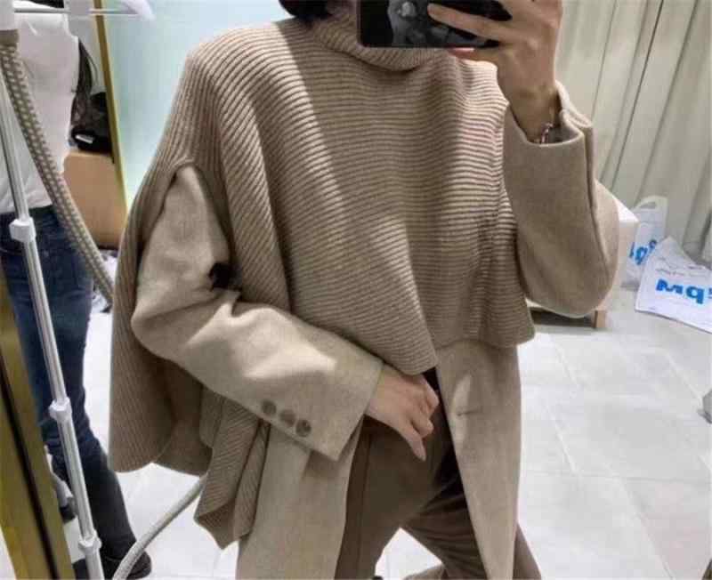 ニット レディース 秋冬 不規則 ハイネック ポンチョ風 トップス ショール ケープ 羽織りもの 暖かい あったか 防寒 冷え対策2