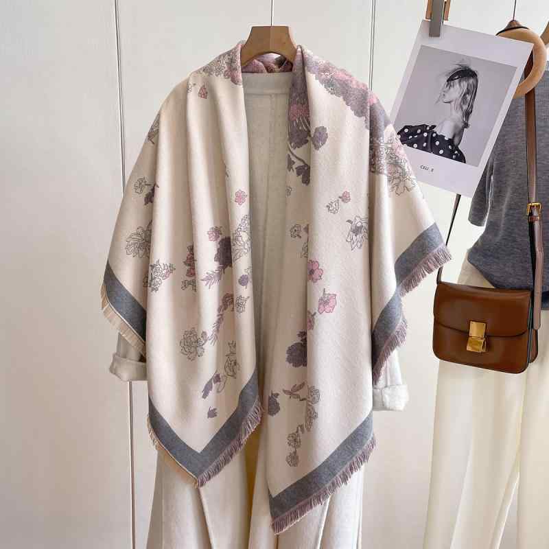 マフラー レディース 秋冬 クラシック 両面 花柄 ショール ブリティッシュスタイル ストール ネックウォーマー フリンジ あったか 暖か..