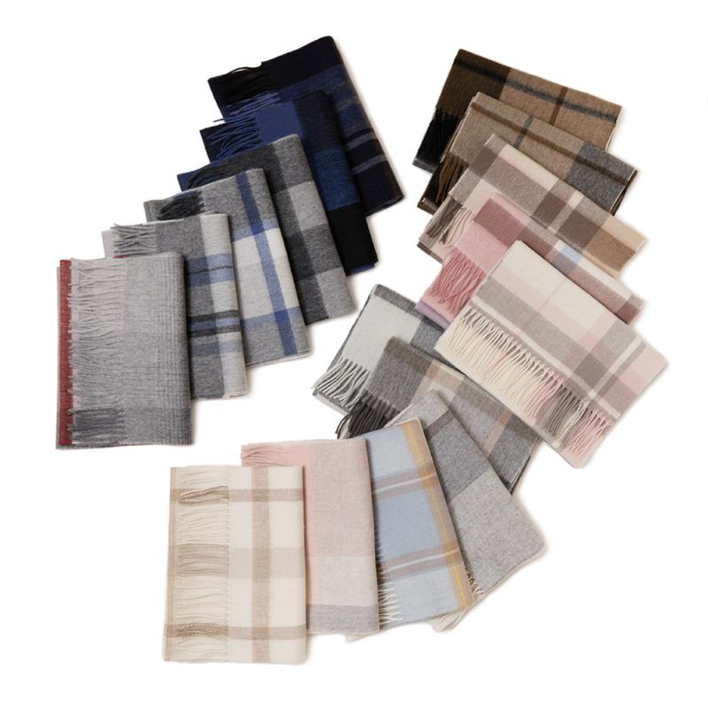 マフラー レディース 内モンゴル産 羊毛 ショール チェック柄 秋冬 防寒 あったか ストール フリンジ付き 暖かい ウール ネックウォーマー 百搭