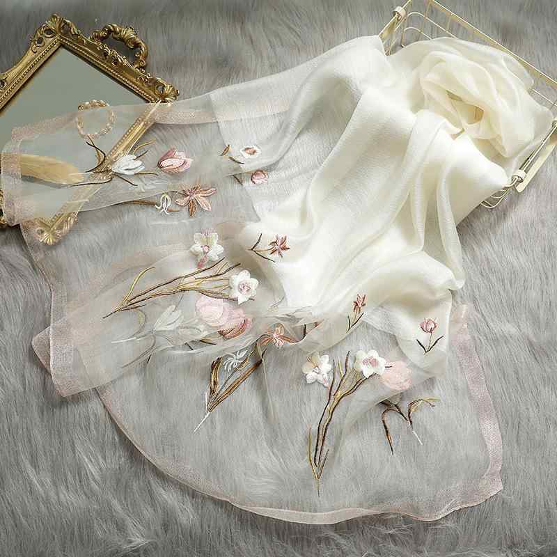 スカーフ レディース 春秋 おしゃれ シルク 絹 ウール 韓国 花柄 刺繍 日焼け防止 ショール ストール2