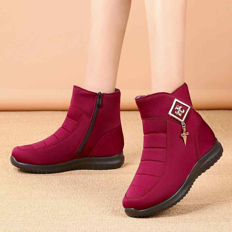 スノーブーツ レディース 防水 防寒 加绒 加厚 ショートブーツ 冬靴 フラットソール 滑り止め 保温 中高齢者 向け ママ 綿靴(3.0)